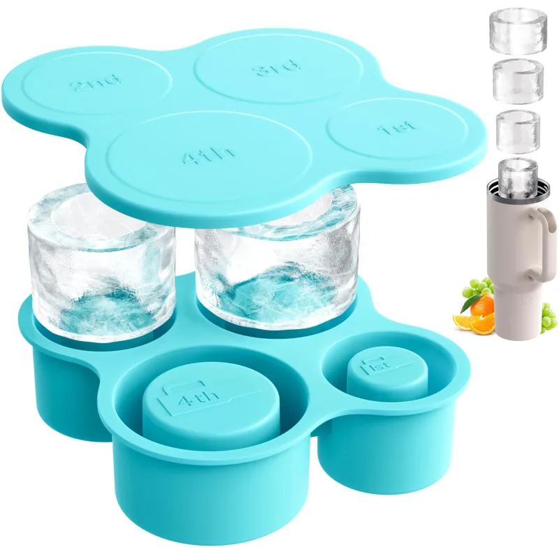 Ice Cube Tray for Tumbler Cup 30Oz-40Oz, 3 Pcs Silicone Cylinder Ice Mold with Lid and Bin for Freezer, Easy Fill and Release Ice Maker for Whiskey, Cocktail BPA-Free