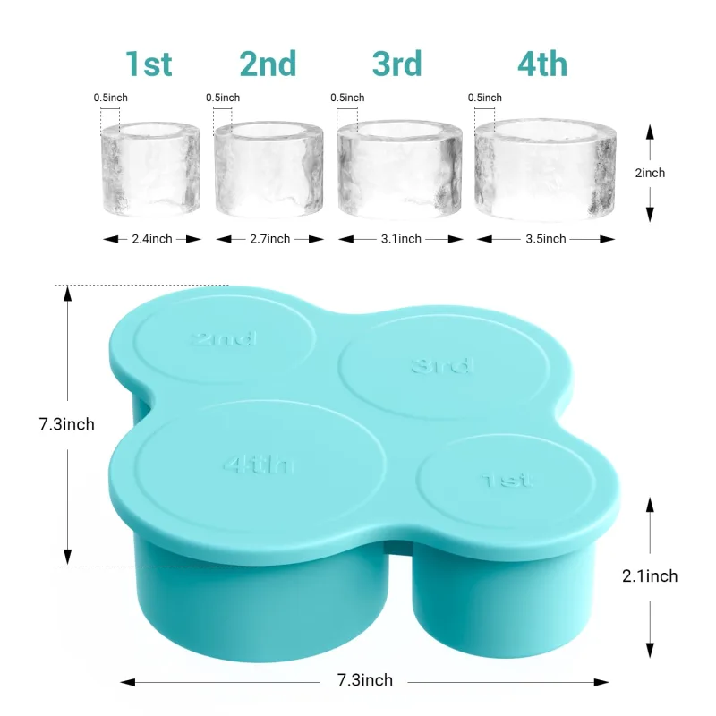 Ice Cube Tray for Tumbler Cup 30Oz-40Oz, 3 Pcs Silicone Cylinder Ice Mold with Lid and Bin for Freezer, Easy Fill and Release Ice Maker for Whiskey, Cocktail BPA-Free