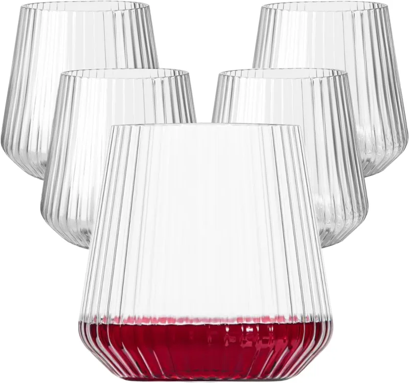 40 Pack Plastic Ribbed Wine Glasses, 14Oz Disposable Wine Glasses Unbreakable Clear Plastic Cocktail Glasses Recyclable Shatterproof Reusable Plastic Wine Cups (14oz 40pack)