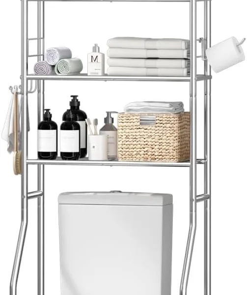 Over The Toilet Rack, Shelf Bathroom, Bathroom Storage Organizer with 4 Hooks and Holder Spcae Saver