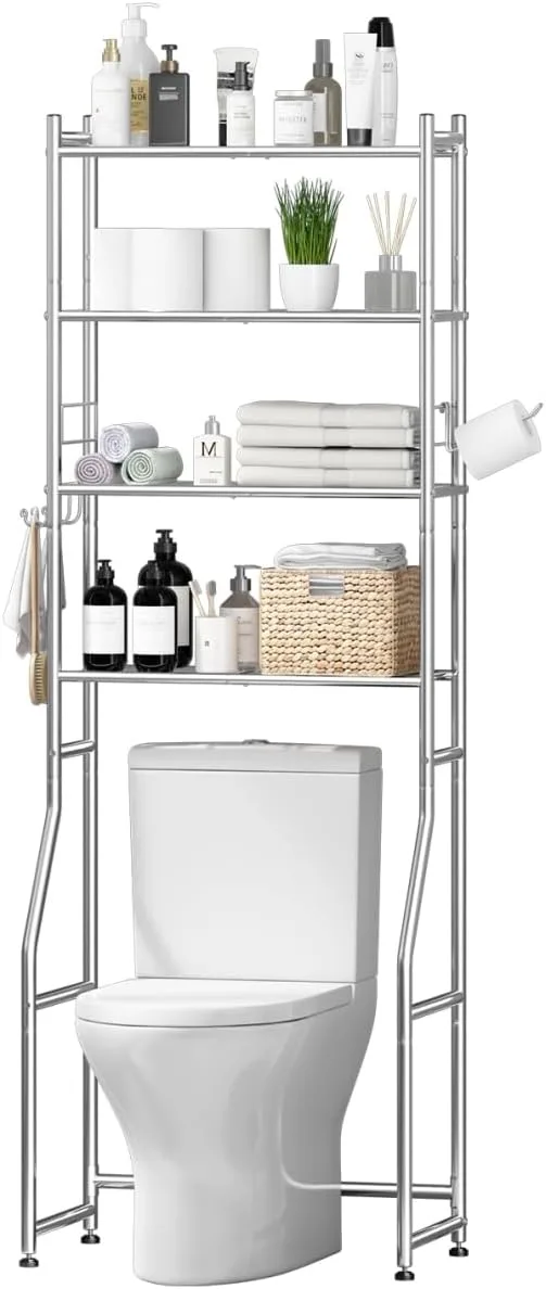 Over The Toilet Rack, Shelf Bathroom, Bathroom Storage Organizer with 4 Hooks and Holder Spcae Saver