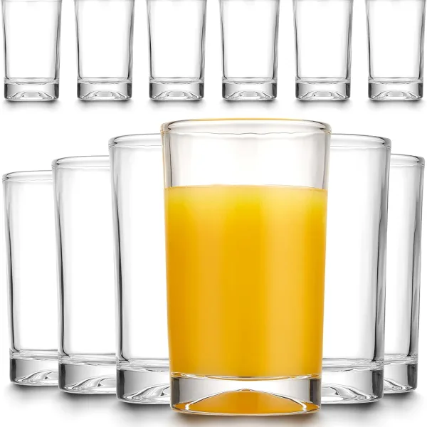 Small Glasses Set of 6, 5.5-ounce Clear Glass Cups, Heavy Base, Thick and Durable, Drinking Glasses for Juice and Milk