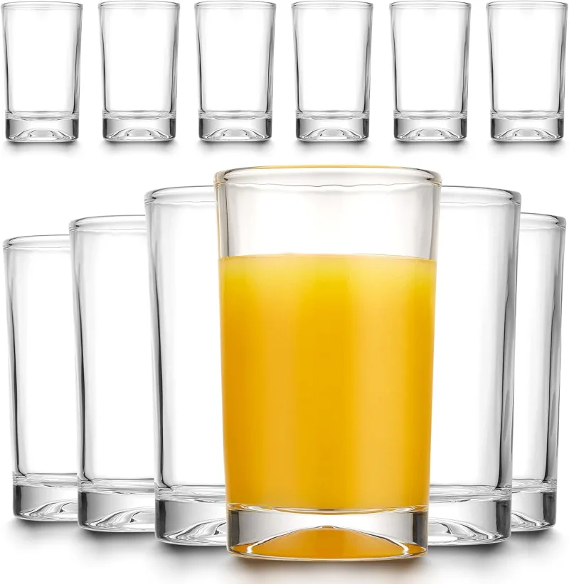Small Glasses Set of 6, 5.5-ounce Clear Glass Cups, Heavy Base, Thick and Durable, Drinking Glasses for Juice and Milk