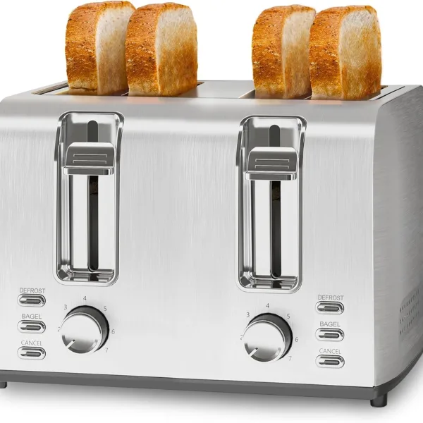 Stainless Steel 4 Slice Toaster, Extra-Wide Slot Toaster with 7 Shade Settings and 3 Mode, Defrost, Bagel, Cancel Functions, Easy to Operate and Clean