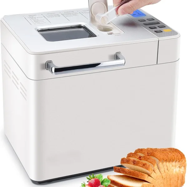 GGUW Bread Maker with Yeast and Nut Dispenser, 21 In 1 Programmable Compact Bread Machine, 3 Loaf Sizes, 3 Crust Colors