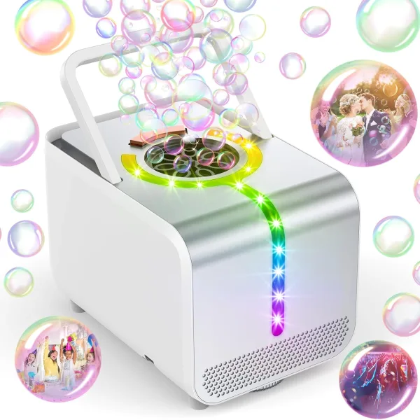 GGUW Bubble Machine, Durable Automatic Bubble Blower with LED Lights, Waterproof Motor Over 20,000 Bubbles Per Minute, Perfect for Kids' Parties Indoor and Outdoor Fun