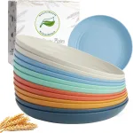 GGUW 9 Inch Unbreakable Dinner Plates, Dishwasher and Microwave Safe Plastic Plates Reusable, Lightweight Wheat Straw Plates for kitchen, 12PCS