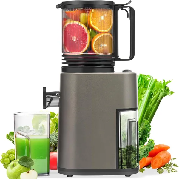 GGUW Masticating Juicer with DC Motor, Wide Feed Chute, Slow Cold Press Juice Extractor for Whole Fruits and Vegetables, High Juice Yield