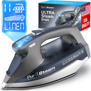 GGUW Steam Iron for Clothes 1800W with LCD Screen, Nonstick Ceramic Soleplate, Auto Shutoff, Anti-Drip, Self-Cleaning