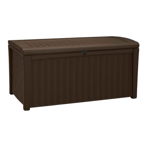 GGUW 110 Gallon Rattan Wicker Resin Patio Deck Storage Box Bench, Brown