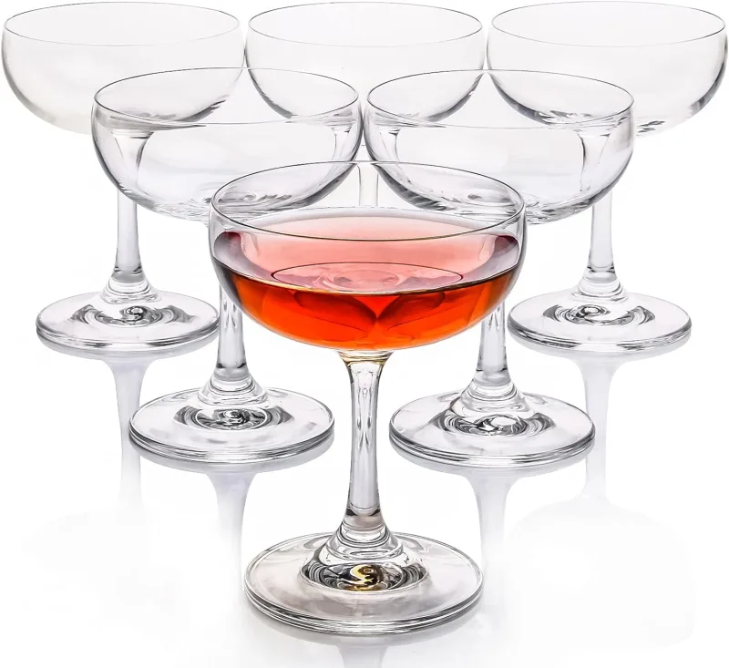 Crystal Coupe Glasses, Set of 6, 7 Ounce(220ml), Elegant Short Stem Design, Clear Cocktail Glasses Sets Perfect for Drinking Champagne, Sweet Wine, etc.