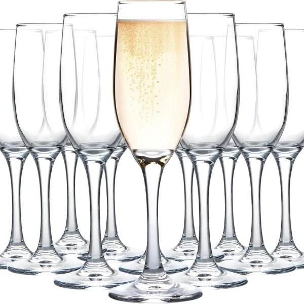 Champagne Glasses, Set of 12 Champagne Flutes with Classic Shape, Long stem Sparkling Wine glasses for Wedding, Restaurant, Bar, Wine Toasting, Clear