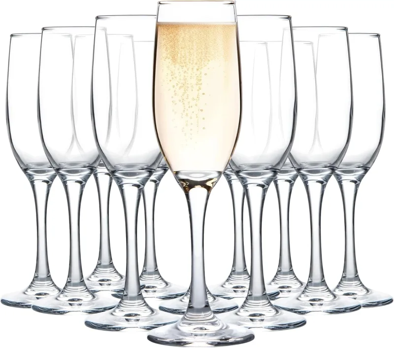 Champagne Glasses, Set of 12 Champagne Flutes with Classic Shape, Long stem Sparkling Wine glasses for Wedding, Restaurant, Bar, Wine Toasting, Clear
