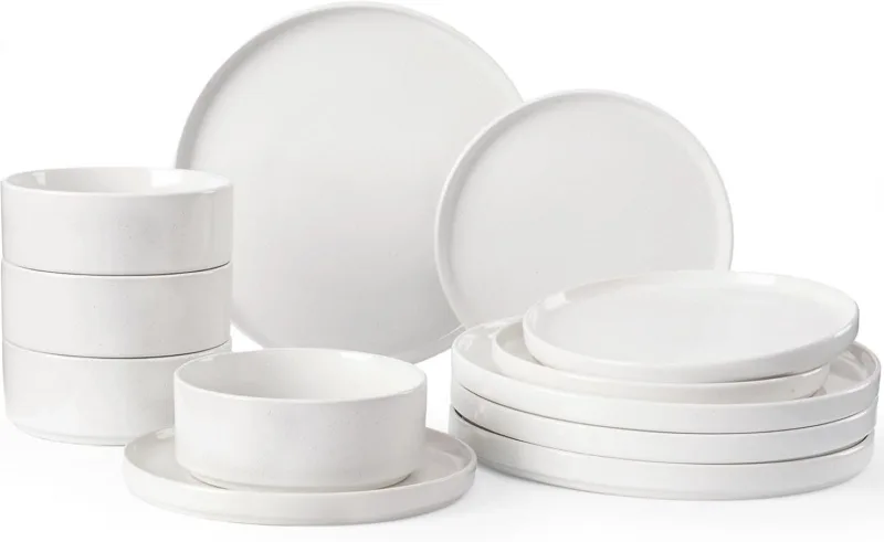 Plates and Bowls Set, 12 Pieces Dinnerware Sets, Dishes Set for 4, White
