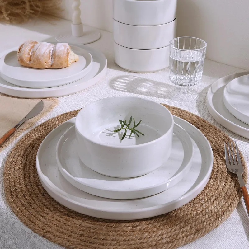 Plates and Bowls Set, 12 Pieces Dinnerware Sets, Dishes Set for 4, White