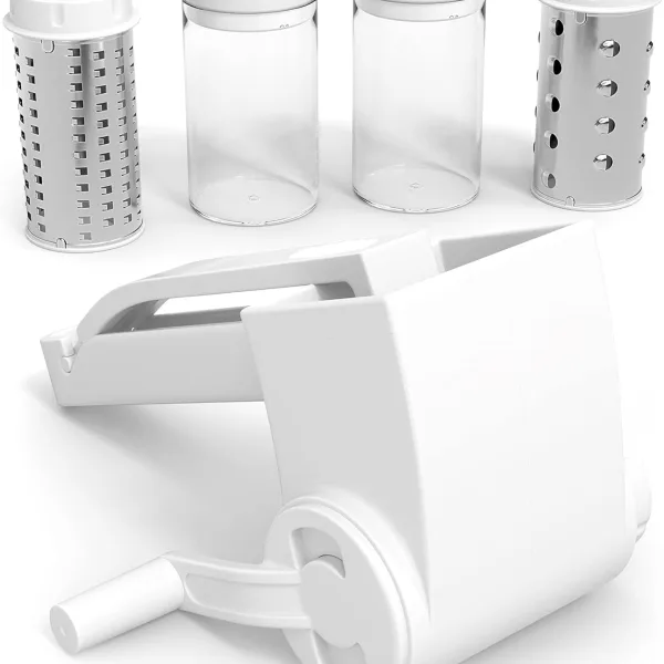 Restaurant-Grade Italian Cuisine Rotary Cheese Grater with Handle - Perfect Heavy-Duty Parmesan Cheese Grater - Effortlessly Shred and Shave Cheese with 2 Easy to clean Stainless Steel Drum Blades