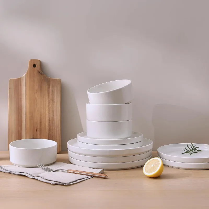 Plates and Bowls Set, 12 Pieces Dinnerware Sets, Dishes Set for 4, White