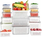 10 Pack Fruit Storage Containers for Fridge with Removable Colanders, Food Storage Containers with Lids, BPA Free Produce Containers Keep Fruits, Vegetables, Berry, Meat Fresh Longer