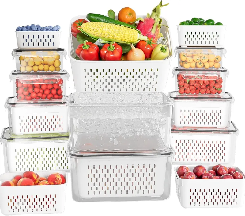 10 Pack Fruit Storage Containers for Fridge with Removable Colanders, Food Storage Containers with Lids, BPA Free Produce Containers Keep Fruits, Vegetables, Berry, Meat Fresh Longer