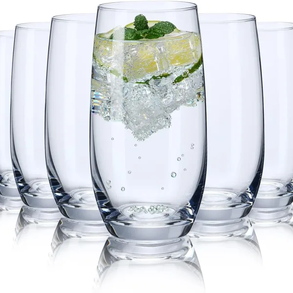 Drinking Glasses Set of 6, Crystal Highball Water Glasses, Glass Cups for Water, Juice, Beverage, Mojito, Mixed Drinks, Cocktail Glass Set, 13 Oz