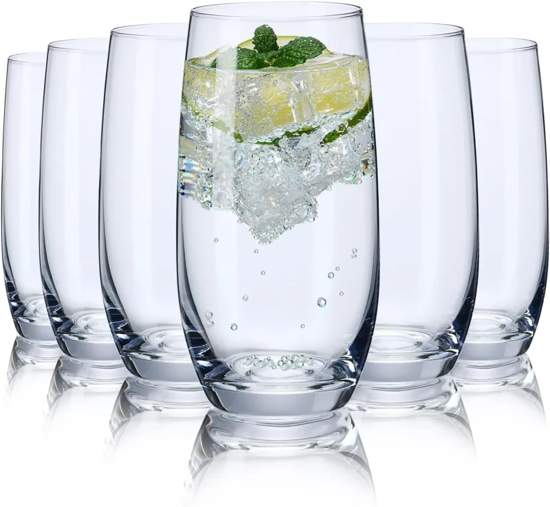 Drinking Glasses Set of 6, Crystal Highball Water Glasses, Glass Cups for Water, Juice, Beverage, Mojito, Mixed Drinks, Cocktail Glass Set, 13 Oz