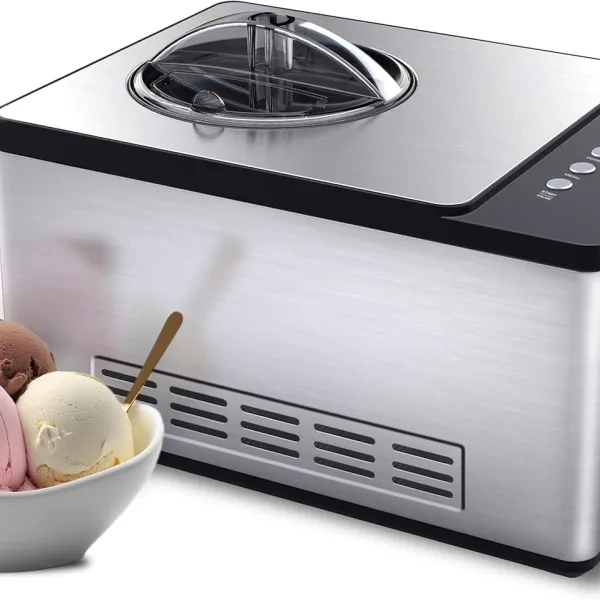 Ice Cream Maker Machine Automatic 2.1 Qt. with Built-In Compressor, LCD Digital Display, Timer, No Pre-Freezing, Stainless Steel