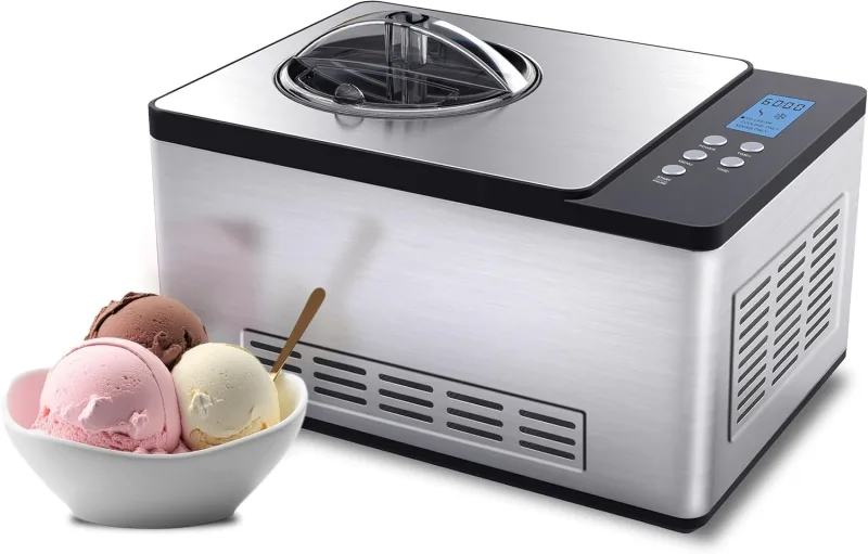 Ice Cream Maker Machine Automatic 2.1 Qt. with Built-In Compressor, LCD Digital Display, Timer, No Pre-Freezing, Stainless Steel