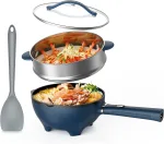 Non-Stick Electric Hot Pot 3-Quart with Steamer, Multi-Cooker, Electric Stir Fry Pan, Wok, 1200W for Sizzling Ramen, Soup, Stir-Fry, Dorm, Home, Gifts (Includes Silicone Spatula)