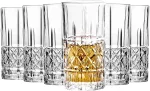 Glasses Set of 6, 14 Ounce Cups, Textured Designer Glassware for Drinking Water, Beer, or Soda, Trendy and Elegant Dishware, Dishwasher Safe