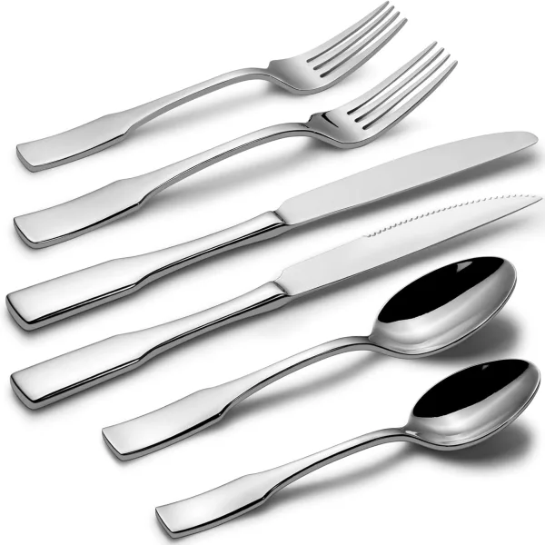 48 Pieces Silverware Set with steak knife Service for 8, Stainless Steel Flatware Set, Mirror Polished Cutlery Set Dishwasher Safe