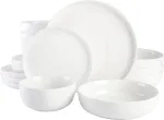 Porcelain Chip and Scratch Resistant Dinnerware Set, 16 pcs, Plates and Bowls Dishes Sets, White