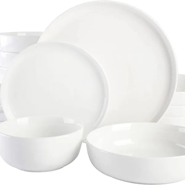 Porcelain Chip and Scratch Resistant Dinnerware Set, 16 pcs, Plates and Bowls Dishes Sets, White