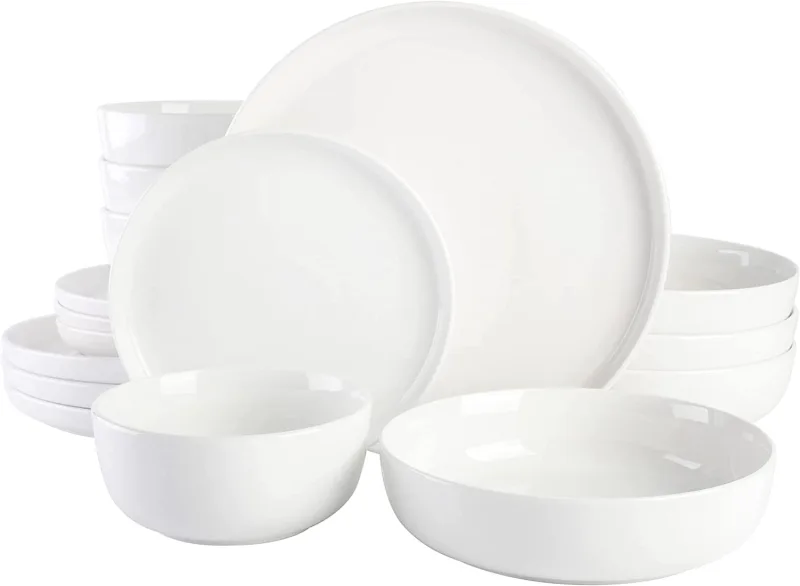Porcelain Chip and Scratch Resistant Dinnerware Set, 16 pcs, Plates and Bowls Dishes Sets, White