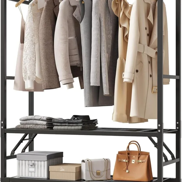 Portable Closet,47 Inch Wardrobe Clothes Rack,30mm Steel Heavy Duty Clothing Racks for Hanging Clothes, collapsible Closet Rack