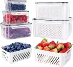 Large Fruit Containers for Fridge, Leakproof Food Storage Containers with Removable Colander, Dishwasher Safe Produce Containers Keep Fruits, Vegetables, Berry, Meat Fresh longer