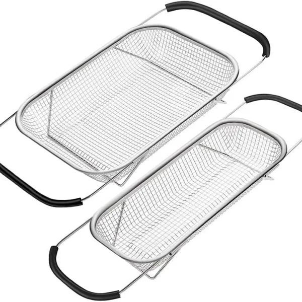 Stainless steel drain basket 6 Quart Strainer Basket, Expandable Rubber Grip Handles, Strain, Drain, Rinse Fruits, Wash vegetables