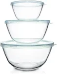 Glass Mixing Bowl with Lids Set(4.5QT,2.7QT,1.1QT), 3PC Large Glass Mixing Bowls Set, Glass Nesting Bowls, Clear Salad Mixing Bowl for Kitchen, Storage, Cooking, Baking, Prepping,Dishwasher Safe