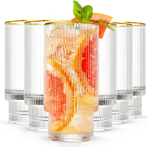 Glass Cups: Drinking Glasses Set of 6, Cocktail Glasses, Vintage Glassware, Whiskey Glasses, Coffee Bar Accessories, Iced Coffee Cups for Cute Gifts