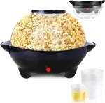 6 Quart Popcorn Machine, Stir Crazy Popcorn Popper Machine, Electric Hot Oil Popcorn Maker Machine, with Nonstick Plate & Stirring Rod, Large Lid for Serving Bowl