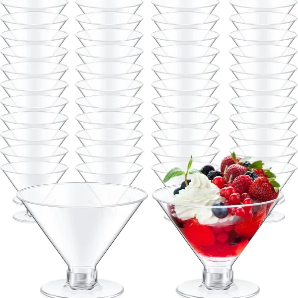 24 PCS Plastic Martini Glasses 2oz 5oz 7oz Clear Cocktail Dessert Parfait Glasses Unbreakable Mini Martini Cups for Wedding Party Bowl Wine Ice Cream