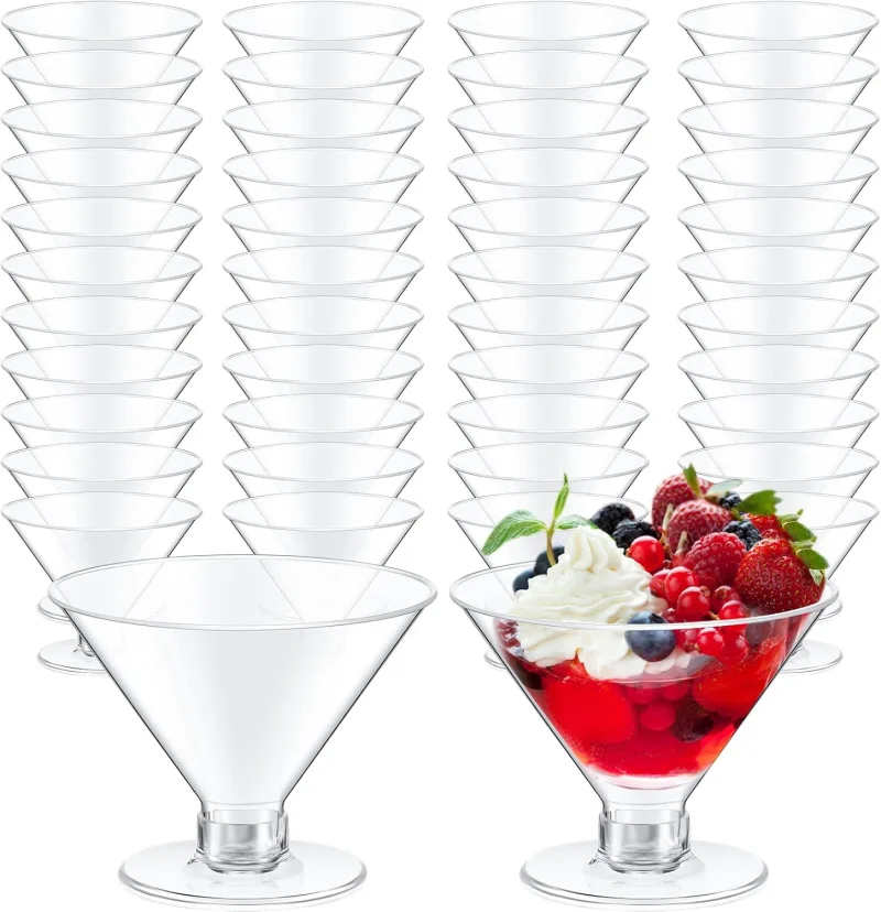 24 PCS Plastic Martini Glasses 2oz 5oz 7oz Clear Cocktail Dessert Parfait Glasses Unbreakable Mini Martini Cups for Wedding Party Bowl Wine Ice Cream