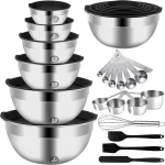 Mixing Bowls Set, 27PCS Stainless Steel Mixing Bowl with Lid Set, Large Nesting Bowls 7, 4.5, 3, 2.5, 2, 1.5QT, Measuring Cups and Spoons