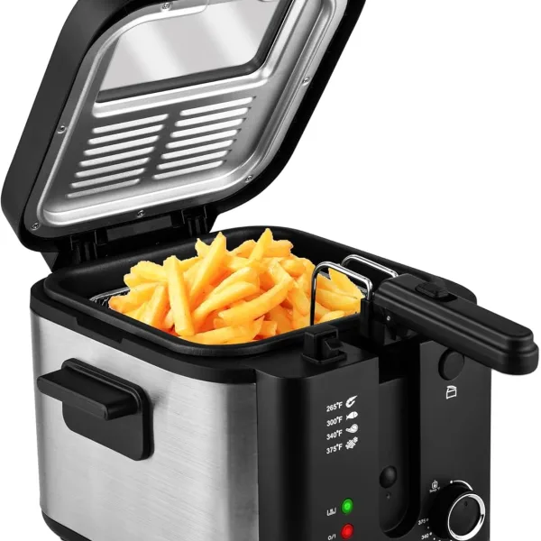 Electric Deep Fryer with Basket, Adjustable Temperature Frying Pot for Home Use, Removable Lid and Non-Stick Inner Pot