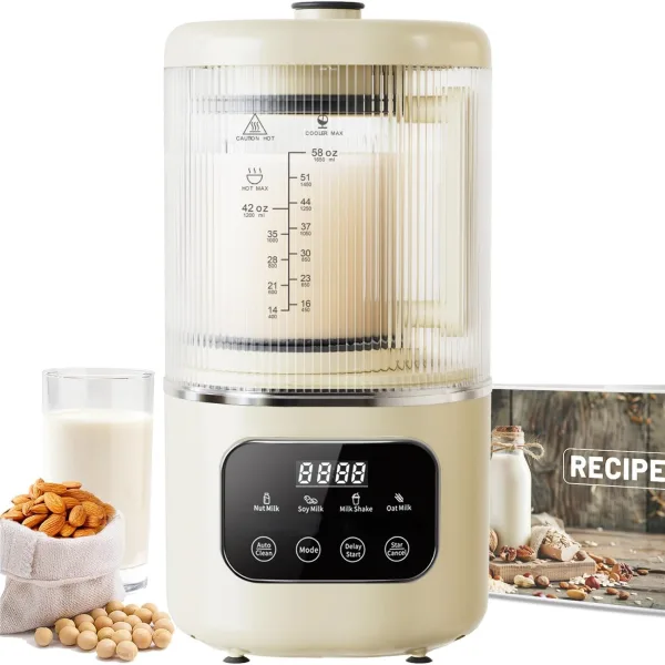 Nut Milk Maker Machine 58oz, 10 in 1 Automatic Nut Milk Maker with 20 Blades, Soy Milk Maker with 24H Delay Start, 12H Keep Warm, Almond Milk Maker for Homemade Oat