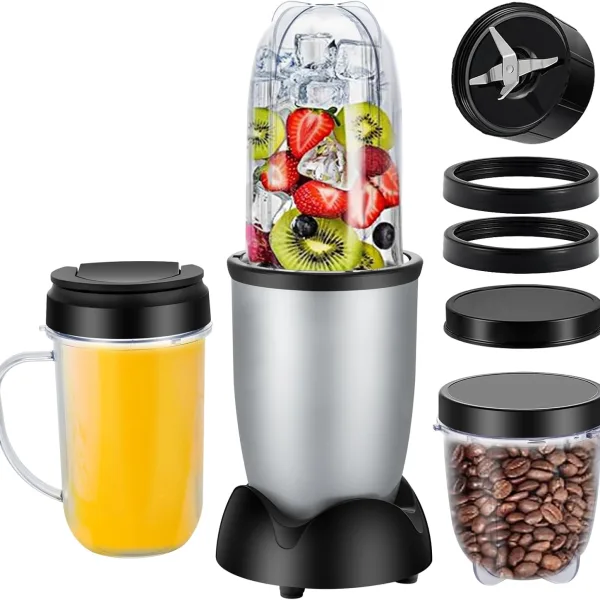 Personal Drink Mixer Blender, Portable Single Serve Blender for-Smoothies 18 Oz, Shakes, Food Prep, and Frozen Blending, Includes Blending Blade, Drink Lids and 2 Cups