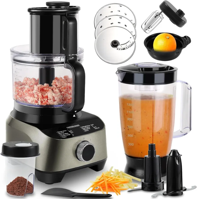 14 Cup Blender and Food Processor Combo for kitchen, Large Food Processor for Vegetable Chopper, Blender, Meat Grinder, Mixing, Mincing, Slicing, Shredding, Purees, Dough