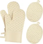 Oven Mitts and Pot Holders 4 Sets, Heat Resistant Oven Mitt and Pot Holder,Oven Glove&Potholders with Non-Slip Silicone Surface