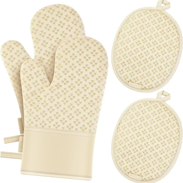 Oven Mitts and Pot Holders 4 Sets, Heat Resistant Oven Mitt and Pot Holder,Oven Glove&Potholders with Non-Slip Silicone Surface