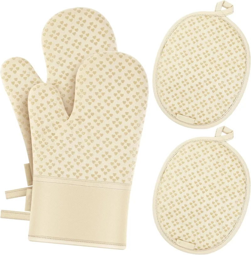 Oven Mitts and Pot Holders 4 Sets, Heat Resistant Oven Mitt and Pot Holder,Oven Glove&Potholders with Non-Slip Silicone Surface