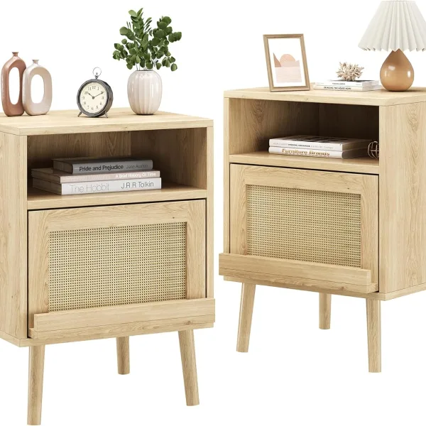 Night Stands for Bedrooms Set of 2, Bed Side Tables Bedroom with Drawer Open Shelf